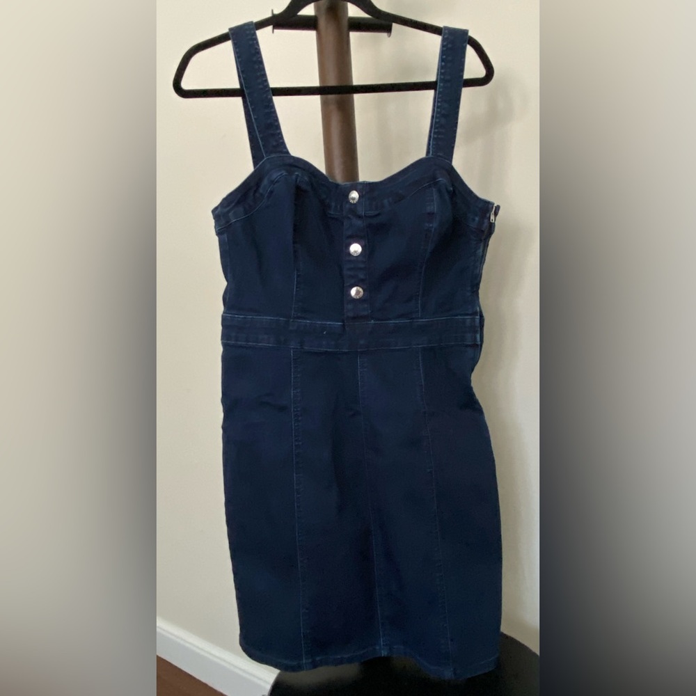 GUESS Blue and White Buttoned Sheath Mini Dress